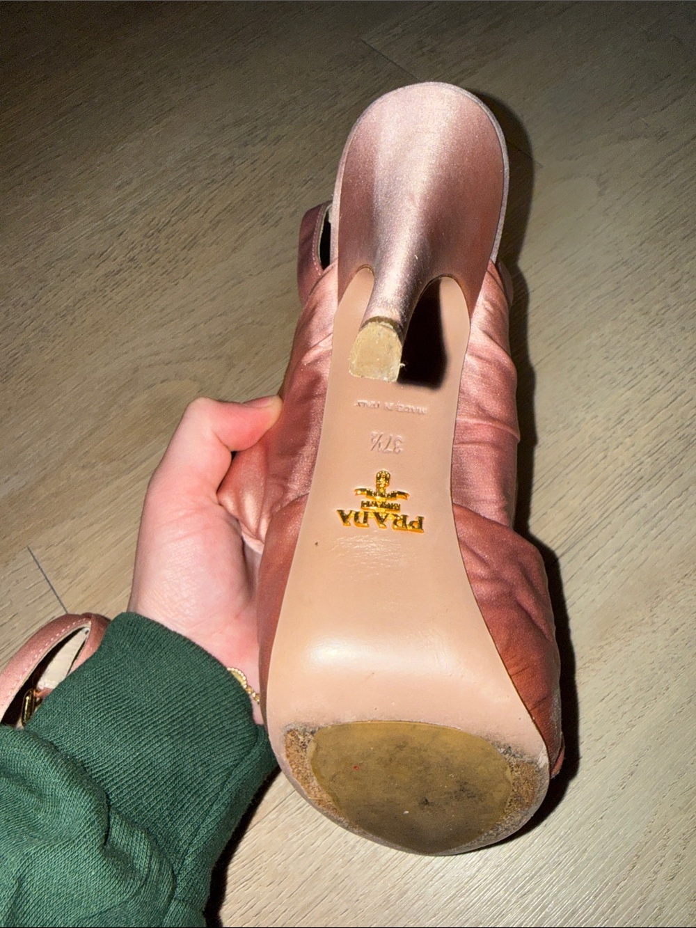 Prada Rose Pink Satin Knotted Slingback Heels - Picture 10 of 11